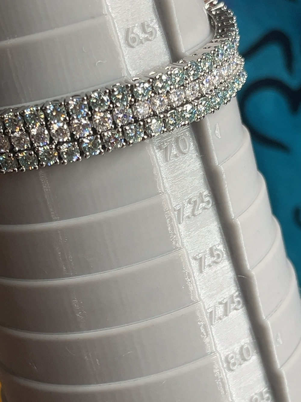 5.4 CT Turquoise Moissanite Tennis Bracelet, Diamond-Tested Positive Sz 7”